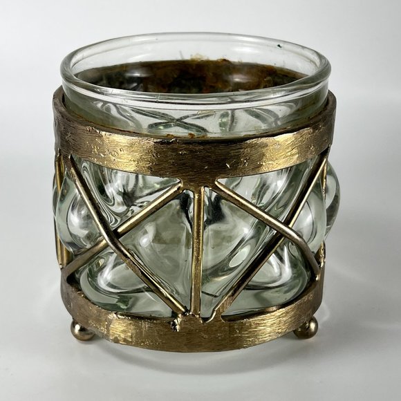 Vtg Caged Glass Candle Holder Vase Handblown Brutalist Art Mexico - Picture 1 of 14